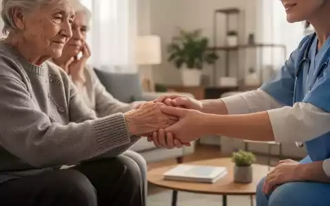 Eine ältere Person mit Demenz hält die Hand eines jüngeren Betreuers in einem Moment der Verbindung und Unterstützung. - Foto: über boerse-global.de
