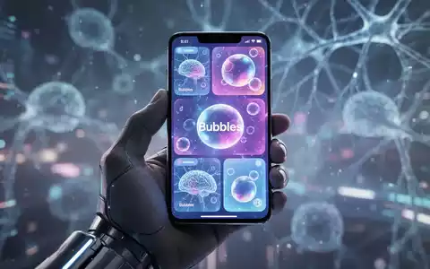 A hand holding a modern smartphone showing floating app windows, with a subtle digital background suggesting AI and technology. - Foto: über boerse-global.de