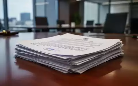 Ein Stapel rechtlicher Dokumente oder Verträge auf einem poliertem Holzschreibtisch in einem modernen Büro. - Foto: über boerse-global.de
