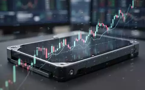 Eine moderne Festplatte oder ein Datenspeichergerät mit einem subtilen aufsteigenden Börsenkursdiagramm, das ein neues Jahreshoch symbolisiert. - Foto: über boerse-global.de