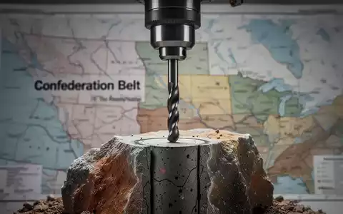 Nahaufnahme eines Bohrkerns und eines Bohrers, mit einer verschwommenen Karte des Confederation Belts im Hintergrund. - Foto: über boerse-global.de