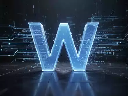 A glowing blue 'W' for Windows, composed of digital lines, on a dark, reflective surface, representing system updates. - Foto: über boerse-global.de