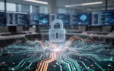 A glowing circuit board with abstract digital data flow, overlaid with a futuristic lock icon, symbolizing AI-driven security. - Foto: über boerse-global.de