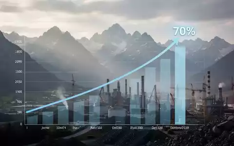Eine stilisierte Grafik zeigt einen Anstieg von 70% vor einer europäischen Landschaft mit Bergen und Industrieanlagen. - Foto: über boerse-global.de