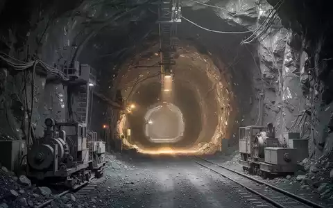 Eingang zu einem Silberbergwerkstunnel mit einem sanften Leuchten aus dem Inneren und Industrieanlagen im Vordergrund. - Foto: über boerse-global.de