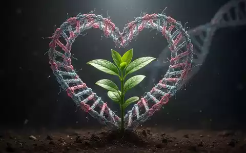 Ein Herz, das aus verschlungenen DNA-Strängen und einer grünen Pflanze geformt ist, symbolisiert Genetik und Lebensstil. - Foto: über boerse-global.de