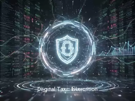 Ein stilisiertes, leuchtendes digitales Portal-Symbol, umgeben von Finanzdatenströmen und Energielinien, das Hyperabschreibung und digitale Steuervorteile symbolisiert. - Foto: über boerse-global.de