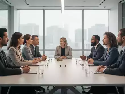 Eine vielfältige Gruppe von Menschen diskutiert in einem modernen Konferenzraum, symbolisierend gesellschaftliche Resilienz und Dialog. - Foto: über boerse-global.de