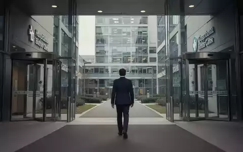 Eine Person geht von einem Krankenhaus auf ein Bürogebäude zu, symbolisiert den Übergang von Krankheit zur Arbeit. - Foto: über boerse-global.de