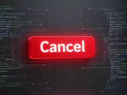 Ein leuchtend roter 'Cancel'-Button auf einer digitalen Benutzeroberfläche, umgeben von Code und Daten, symbolisiert E-Commerce und Regulierung. - Foto: über boerse-global.de