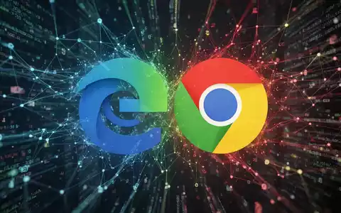 Microsoft Edge logo and Google Chrome logo merging, symbolizing account integration and browser synchronization. - Foto: über boerse-global.de