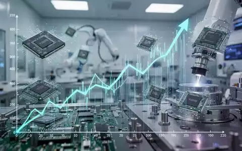 Ein stilisierter, aufsteigender Börsenkurs über abstrahierten Mikrochips und Halbleiteranlagen, der Wachstum und technologische Innovation darstellt. - Foto: über boerse-global.de