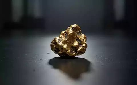 Ein einzelner, angelaufener Goldklumpen liegt auf einer dunklen, reflektierenden Oberfläche. - Foto: über boerse-global.de