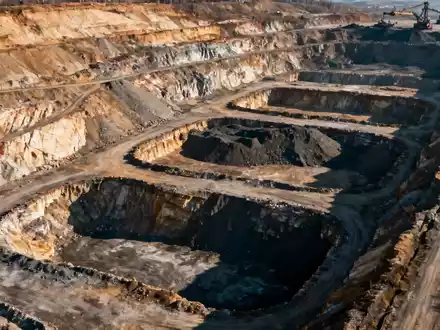 Luftaufnahme eines 7,4 Kilometer langen Bergbaukorridors mit vier verschiedenen Abbauzonen und schweren Maschinen. - Foto: über boerse-global.de