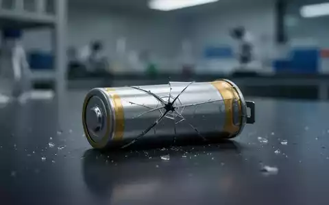 Eine beschädigte Lithium-Ionen-Batteriezelle auf dunklem Untergrund, die einen starken Wertverlust symbolisiert. - Foto: über boerse-global.de