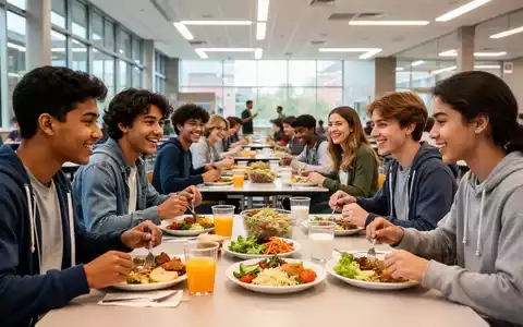 Eine vielfältige Gruppe von Menschen teilt eine Mahlzeit in einer modernen Kantine, die Solidarität und Gemeinschaft widerspiegelt. - Foto: über boerse-global.de