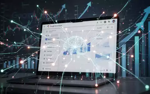 A stylized digital representation of Google Workspace, with abstract lines connecting to financial charts and growth arrows, symbolizing AI and data growth. - Foto: über boerse-global.de