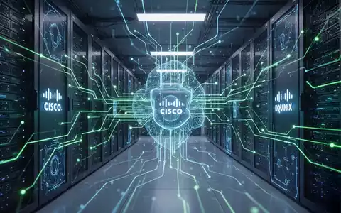 Eine futuristische, sichere Datenfabrik mit leuchtenden blauen und grünen Netzwerkleitungen, die KI und Cybersicherheit symbolisieren. - Foto: über boerse-global.de
