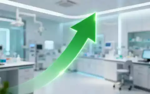 Ein einzelner grüner, nach oben zeigender Pfeil vor dem unscharfen Hintergrund einer modernen Gesundheitseinrichtung. - Foto: über boerse-global.de