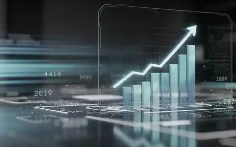 Eine futuristische digitale Benutzeroberfläche mit Datenströmen und einem aufsteigenden Diagramm, das technologisches Wachstum symbolisiert. - Foto: über boerse-global.de