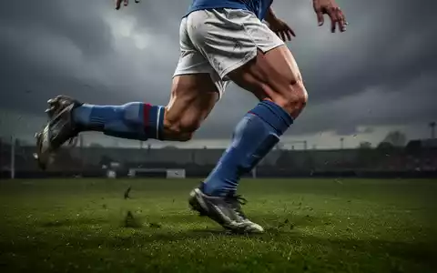 Nahaufnahme der angespannten Beinmuskulatur eines Fussballspielers in Bewegung auf einem grünen Rasen, der schnelle Bewegung andeutet. - Foto: über boerse-global.de