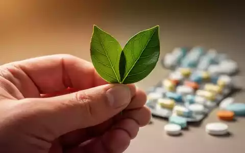 Eine Hand hält ein grünes Blatt, mit verschwommenen Pillen im Hintergrund, symbolisiert pflanzliche Medizin und Forschung. - Foto: über boerse-global.de