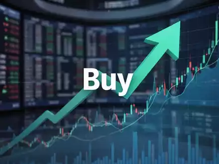 Eine stilisierte, nach oben gerichtete Pfeilgrafik über einem unscharfen Finanzdiagramm oder einer Handelsfläche, die einen Kauf symbolisiert. - Foto: über boerse-global.de