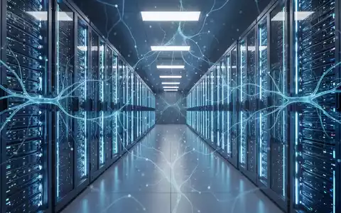 A vast, modern data center with rows of illuminated server racks, representing Microsoft's cloud infrastructure and AI strategy. - Foto: über boerse-global.de
