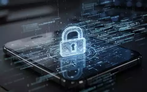 Ein Smartphone-Bildschirm zeigt ein digitales Schloss-Symbol mit fließenden Datenlinien, umgeben von einer dunklen, technologischen Umgebung. - Foto: über boerse-global.de