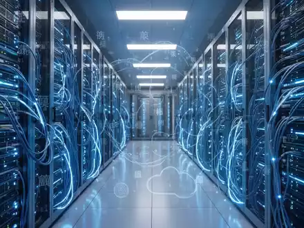 Futuristic data center with glowing blue server racks, network cables, and subtle digital patterns, symbolizing AI and cloud computing in China. - Foto: über boerse-global.de