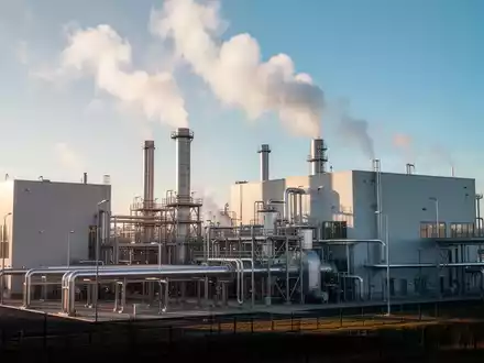 Modernes Fernheizwerk mit aufsteigendem Dampf vor klarem Himmel, symbolisiert Energieversorgung und Effizienz. - Foto: über boerse-global.de