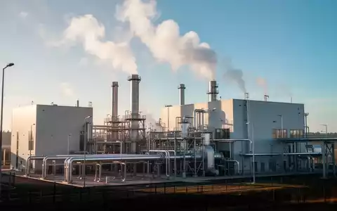 Modernes Fernheizwerk mit aufsteigendem Dampf vor klarem Himmel, symbolisiert Energieversorgung und Effizienz. - Foto: über boerse-global.de