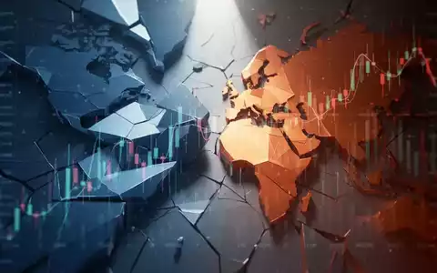 Abstrakte Darstellung geopolitischer Spannungen und restriktiver Geldpolitik mit kollidierenden Formen und angedeuteten Finanzcharts. - Foto: über boerse-global.de