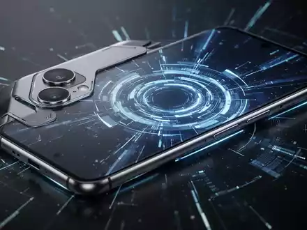 A slim, modern smartphone with a dual-lens camera and a bright, abstract digital display, highlighting its sleek design. - Foto: über boerse-global.de