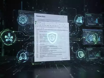 Digital representation of interconnected document, spreadsheet, and presentation software icons with data streams, symbolizing office suite updates. - Foto: über boerse-global.de
