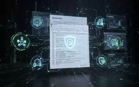 Digital representation of interconnected document, spreadsheet, and presentation software icons with data streams, symbolizing office suite updates. - Foto: über boerse-global.de