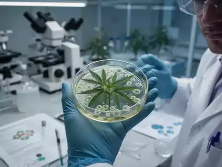 Nahaufnahme einer Cannabis-Pflanzenzellkultur in einer Petrischale, gehalten von einem Wissenschaftler im Labor. - Foto: über boerse-global.de