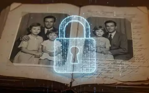 Ein stilisiertes, leuchtendes digitales Vorhängeschloss über einem unscharfen Familienfotoalbum oder einem alten Rechtsdokument. - Foto: über boerse-global.de