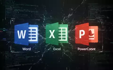 A stylized, slightly glitching digital interface with Microsoft Office icons and overlaid code, representing a software bug. - Foto: über boerse-global.de
