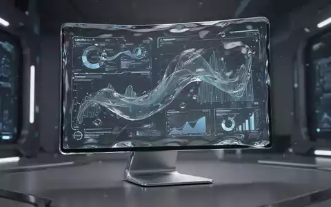 A close-up of a modern computer screen displaying a transparent, glass-like operating system interface with abstract data and subtle light effects. - Foto: über boerse-global.de