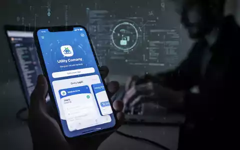Smartphone zeigt betrügerische Anmeldeseite für EWZ und Twint. Im Hintergrund verschwommen eine Person am Laptop. - Foto: über boerse-global.de