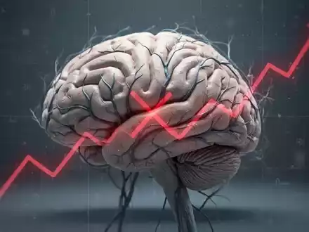 Ein stilisiertes menschliches Gehirnmodell mit dezenten neuronalen Pfaden und einem roten 'X', das eine gescheiterte Studie symbolisiert. - Foto: über boerse-global.de