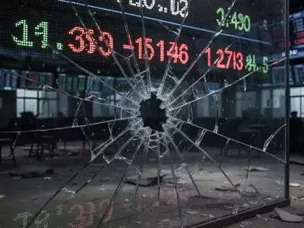 Ein zersplittertes Börsenticker-Display, das die Verwässerung von Aktionären und den Kurssturz einer Aktie symbolisiert. - Foto: über boerse-global.de