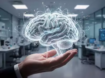 Nahaufnahme einer Hand, die ein leuchtendes Gehirnmodell mit feinen Verbindungen hält, symbolisch für medizinische Patente. - Foto: über boerse-global.de