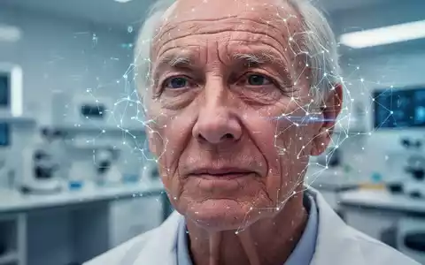Ein älterer Mensch mit subtilen, digitalen Überlagerungen, die neuronale Netze darstellen, in einem medizinischen Labor. - Foto: über boerse-global.de