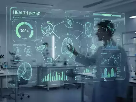 Eine futuristische Datenvisualisierung mit Gesundheitsdaten auf einem transparenten Bildschirm in einem modernen Forschungslabor. - Foto: über boerse-global.de