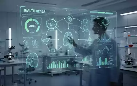 Eine futuristische Datenvisualisierung mit Gesundheitsdaten auf einem transparenten Bildschirm in einem modernen Forschungslabor. - Foto: über boerse-global.de
