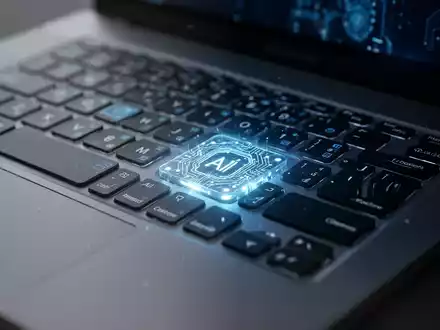 Close-up of a laptop keyboard with a glowing, customizable key, symbolizing AI and user control on Windows 11. - Foto: über boerse-global.de