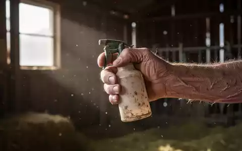 Eine gealterte Hand hält eine alte Pestizidsprühflasche in einer rustikalen Scheune, die das Thema Parkinson und Landwirtschaft symbolisiert. - Foto: über boerse-global.de