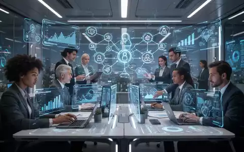 Sleek office environment with professionals interacting with holographic AI interfaces, symbolizing enterprise productivity and advanced technology. - Foto: über boerse-global.de